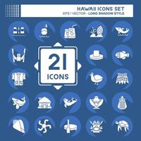 Icon Set Hawaii. related to Holiday symbol. long shadow style. design editable vector