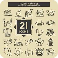 Icon Set Hawaii. related to Holiday symbol. hand drawn style. design editable vector