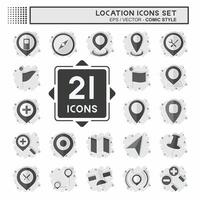 Icon Set Location. related to Holiday symbol. comic style. design editable vector