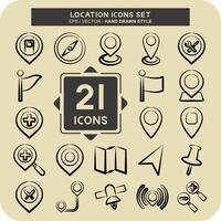 Icon Set Location. related to Holiday symbol. hand drawn style. design editable vector