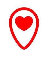 heart icon in red pin point, pointer white heart shape for position marker, cute heart simple with pin point symbol, pin pointer for love location place or direction idea vector