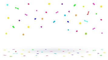confetti ribbon colorful flying for decoration party backdrop, colorful confetti falling from top isolated on white background, multicolored confetti for surprise anniversary and celebration concept vector