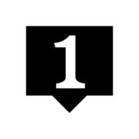 icon number 1 in speech bubble square black isolated on white, first symbol square shape, 1st symbol for success and a quality vector