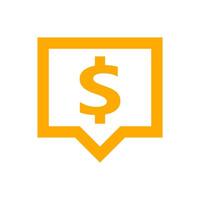 dollar currency symbol in speech bubble square shape for icon, orange dollar money for app symbol isolated on white, currency digital dollar icon for a financial concept vector