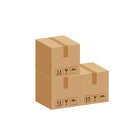 pile crate boxes 3d cube, three cardboard box for factory warehouse storage, cardboard parcel boxes stack of warehouse factory, packaging cargo, boxes brown isolated on white background vector