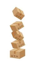 stack crate boxes brown and box flying isolated on white background, cardboard box for factory warehouse storage, cardboard parcel boxes, packaging boxes brown cargo industrial logistic delivery vector