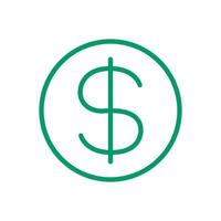 dollar money symbol for icon, simple usa dollar currency linear, green dollar coin symbol with line thin style, circle dollar line for icon ux ui website or mobile applications vector