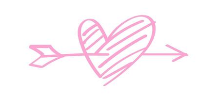 heart shape pink with arrow line isolated on white, heart pierced by an arrow for valentine's day concept, arrow and heart for clip art pink line, arrows hitting a heart shaped target vector