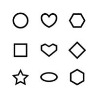 geometry shape with circle, heart, oval, ellipse, star, square and diamond trapezoid shape isolated on white, simple bullet sign, black simple shape for decoration, icon line frame geometry vector