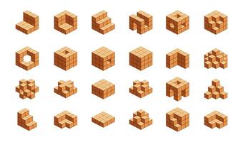 wooden cubes isometric for children learning, wood cubes sample with different isolated on white, 3d cubes wood for logic counting of preschool children, block wooden square for mathematical game kids vector