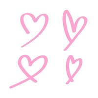 heart shape doodle line pink isolated on white, heart shape art line sketch brush for valentine, heart shape sign with hand drawn for element wedding icon love card, draw a line heart shape simple vector