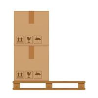 crate boxes two on wooden pallet, wood pallet with cardboard box in factory warehouse storage, flat style warehouse cardboard parcel boxes stack, packaging cargo, 3d boxes brown isolated on white vector