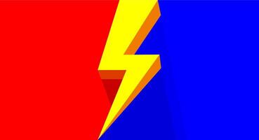 yellow thunder on red and blue bright for banner copy space, flash sales graphic template for vs concept, thunderstorm symbol for advertising compare, icon shock arrow for flash sales banner promotion vector