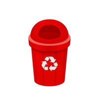 red bin isolated on white, clip art of recycle bin small, illustration red bin plastic, flat icon bin waste, red trash can, dustbin for garbage with recycle symbol vector