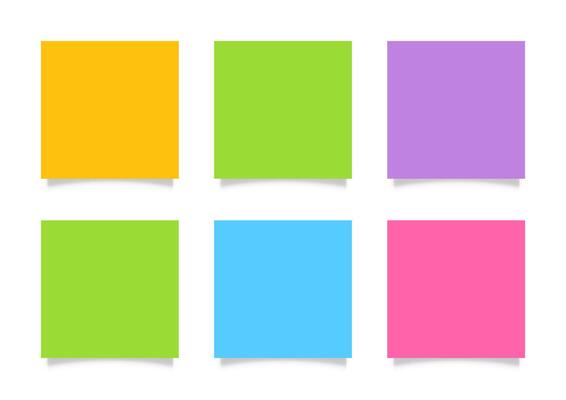 collection of different colored sheets of note papers isolated on white background, worksheet paper multi color of postcard note, colorful paper sheet set, flat lay papers ready for copy space message