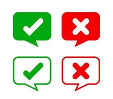 check mark sign in speech bubble square isolated on white, checkmark yes or no vote in speech box symbol, correct choice x or confirm and deny icons vector