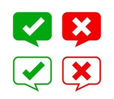 check mark sign in speech bubble square isolated on white, checkmark yes or no vote in speech box symbol, correct choice x or confirm and a deny icon vector