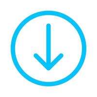 arrow line pointer down in circle blue isolated on white, arrow in circular strokes for direction, arrows button simple graphic, line arrow symbol in circle for ui app, arrowhead symbol for interface vector