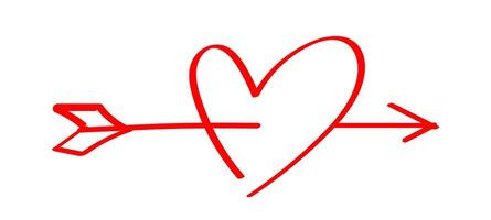 heart shape red with arrow line isolated on white, heart pierced by an arrow for valentine's day concept, arrow and heart for clip art red line, arrows hitting a heart shap target vector