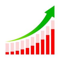 business graph and arrow progress green isolated on white, green arrow pointing up over chart bar graph, illustration diagram graph for profit success grow concept vector
