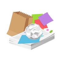 paper waste many isolated on a white, pile of paper garbage for recycling, waste paper or rubbish recycle document office, illustration paper waste garbage for recycle and separation vector