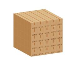 pile crate boxes 3d cube, stack of cardboard box in factory warehouse storage, cardboard parcel boxes stack of warehouse factory, packaging cargo, boxes brown on white background vector