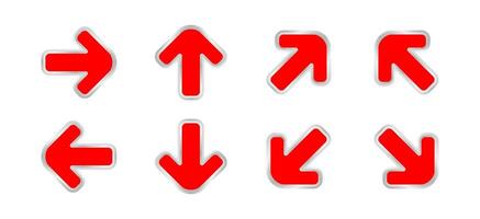 arrow pointing red color isolated on white, clip art arrow icon set for direction pointing, modern arrow symbol for pointing indicates, illustrations arrow button red vector