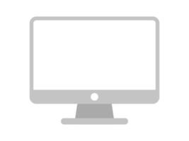computer icon grey isolated on white background, front monitor screen display symbol, modern computer pc flat for clip art, icons simple lcd digital desktop, computer lcd screen for infographics vector