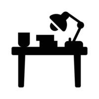 Well crafted glyph style icon showing study desk with lamp vector