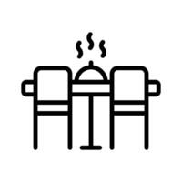 Latest line style icon showing wooden dinner table with chairs vector