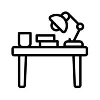 Well crafted outline style icon showing study desk with lamp vector