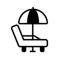 A linear style icon of sunbed with sunshade umbrella. vector