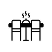 Latest line style icon showing wooden dinner table with chairs. vector