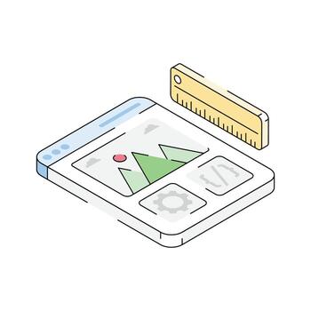 fácil a utilizar isométrica contorno icono de sitio desarrollo vector