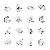 An isometric collection showing graphic designing and art supplies icons, vector