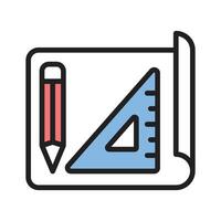 A captivating line style icon depicting architectural plan with ruler pencil vector