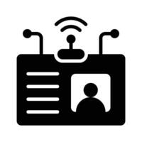 An editable glyph icon depicting smart id card with signals vector