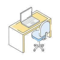 Get this trendy isometric icon of employee desk with a laptop on it vector