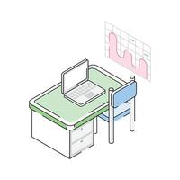 Visually appealing isometric outline icon of workstation desk vector