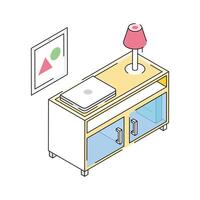 A handy isometric icon depicting workstation table icon vector