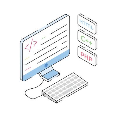 Grab this amazing isometric icon showing programming software