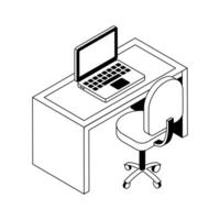 Get this trendy isometric icon of employee desk with a laptop on it. vector