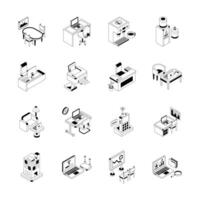 Get this amazing collection of office isometric icons, ready for premium use vector