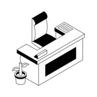 Office table with a chair, icon designed in isometric style. vector