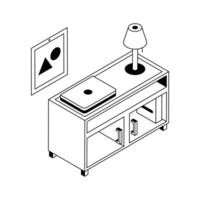 A handy isometric icon depicting workstation table icon. vector