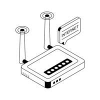 Here is an isometric outline icon of internet router. vector