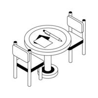 Easy to edit isometric icon showing meeting table with chairs. vector