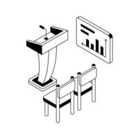 Have a look at this modern isometric showing business seminar setup. vector