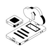 Cloud upload icon creatively designed in isometric style. vector