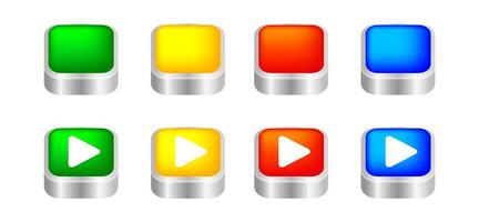 button square 3d shape for buttons games play isolated on white, colorful modern buttons simple and convex, sphere button flat style icon sign for application play, button play for website and app vector